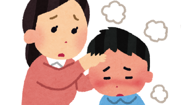 发烧的孩子和看他的母亲之图,発熱している子どもとその子を見る母親の画像